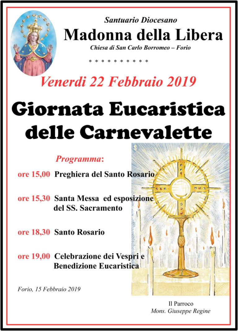 GIORNATA EUCARISTICA DELLE CARNEVALETTE VENERDI 22 FEBBRAIO 2019