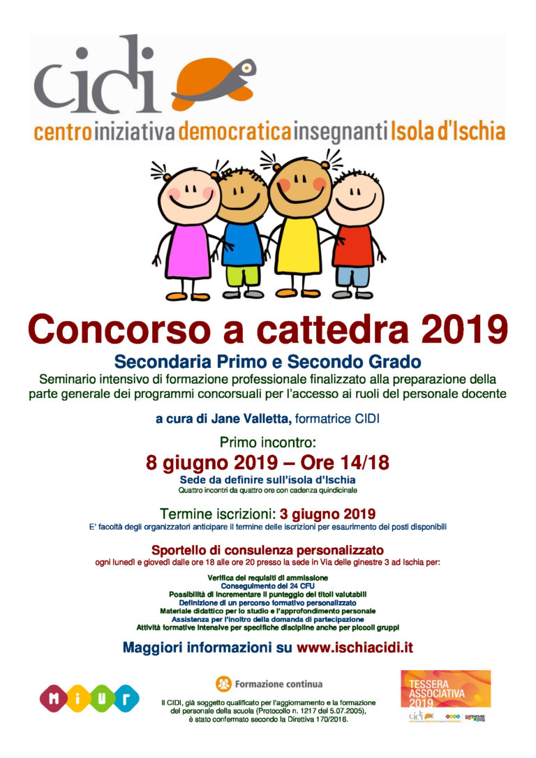 CIDI ISOLA D’ISCHIA – CORSI DI PREPARAZIONE AL CONCORSO ORDINARIO PER L’ACCESSO AL RUOLO DEL PERSONALE DOCENTE