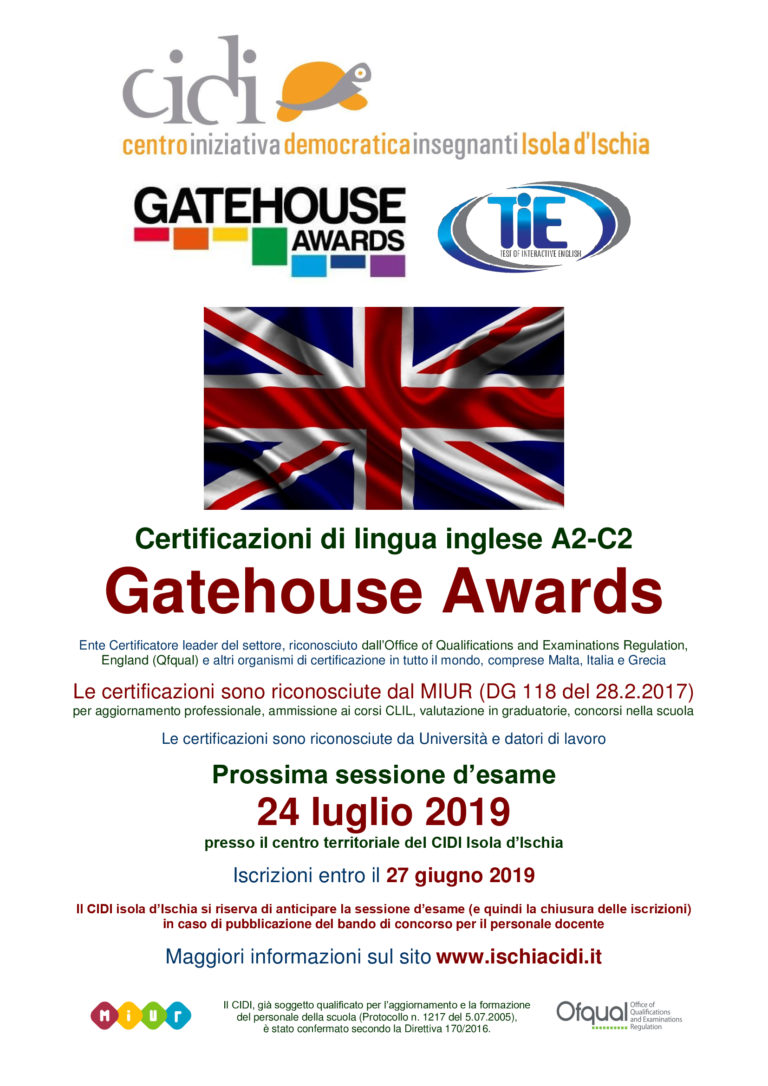 CERTIFICAZIONI DI LINGUA INGLESE A2-C2 GATEHOUSE AWARD PRESSO IL “CIDI ISOLA D’ISCHIA”