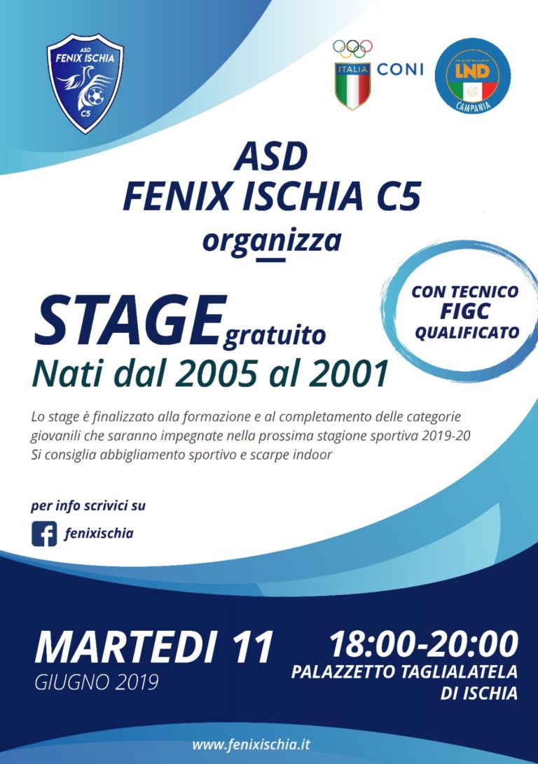FENIX ISCHIA,  STAGE DI CALCIO A 5 PER RAGAZZI DAL 2001 AL 2005