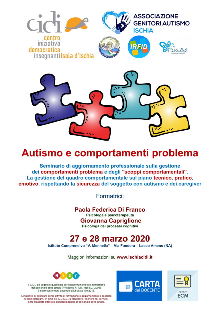 ISCHIA CIDI – “AUTISMO E COMPORTAMENTI”, SEMINARIO IL 27 E 28 MARZO