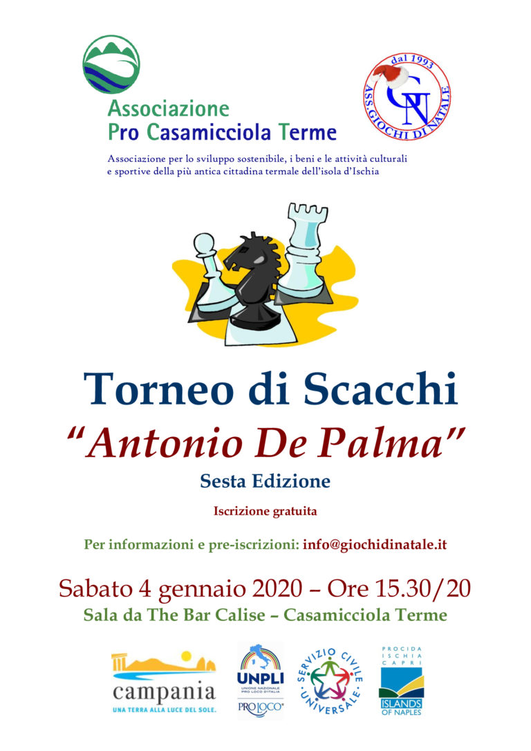 DOMANI IL SESTO TORNEO DI SCACCHI IN RICORDO DI ANTONIO DE PALMA
