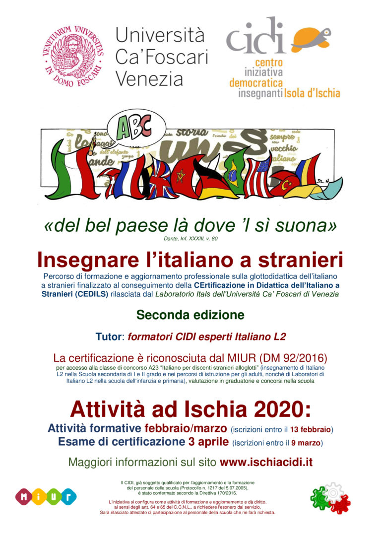 INSEGNARE ITALIANO AGLI STRANIERI: ENTRO IL 13 FEBBRAIO LE ISCRIZIONI PER IL CONSEGUIMENTO DEL CEDILS