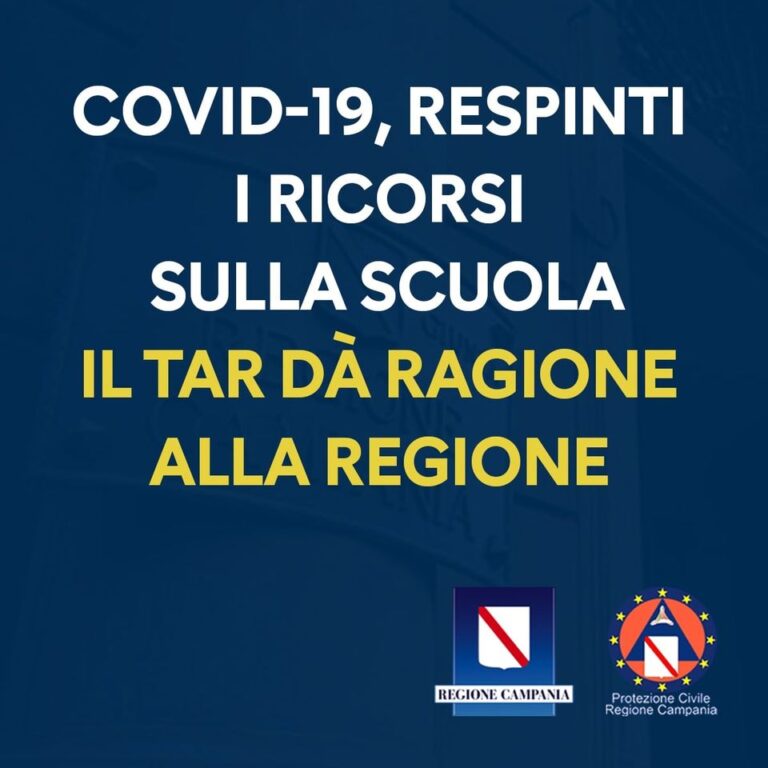 COVID-19: RESPINTI I RICORSI SULLA SCUOLA, IL TAR DÀ RAGIONE ALLA REGIONE CAMPANIA