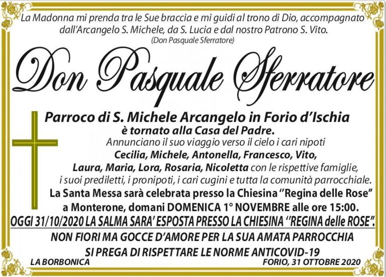 IN DIRETTA NUVOLA TV I FUNERALI DI DON PASQUALE SFERRATORE