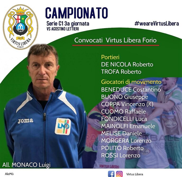 VIRTUS LIBERA FORIO: DOMANI LA SFIDA ALL’AGOSTINO LETTIERI