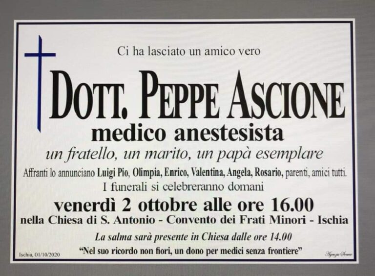 CIAO DOTTORE! CI HA LASCIATI PEPPE ASCIONE