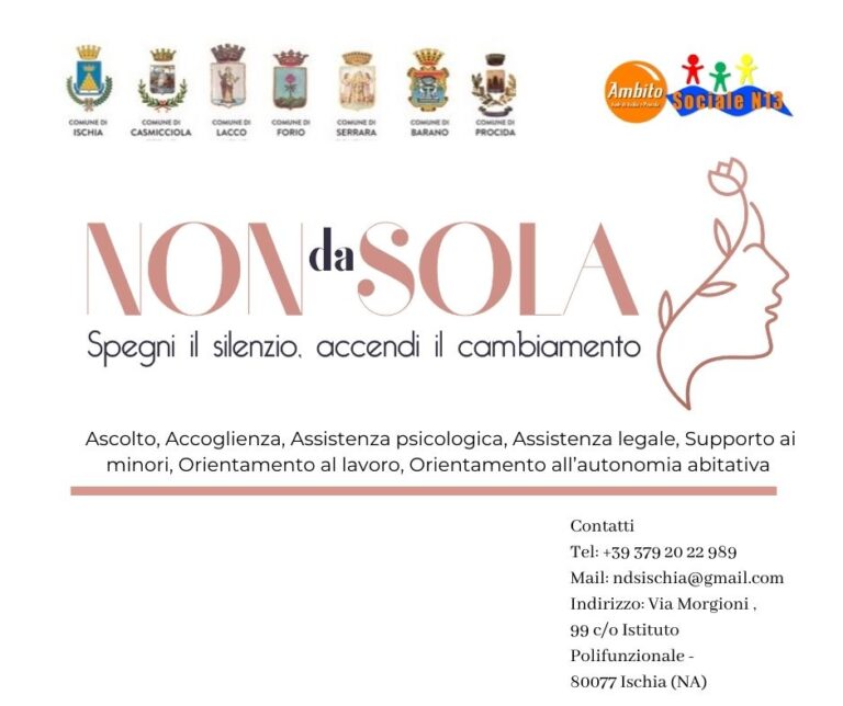 NON DA SOLA: ATTIVO IL CENTRO ANTIVIOLENZA DEI COMUNI DI ISCHIA E PROCIDA