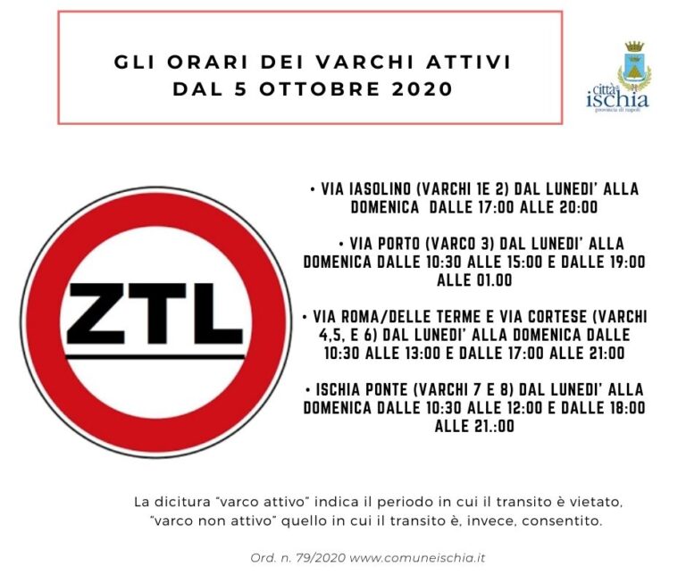 ISCHIA: DA LUNEDÌ 5 OTTOBRE  CAMBIANO GLI ORARI DELLE ZTL