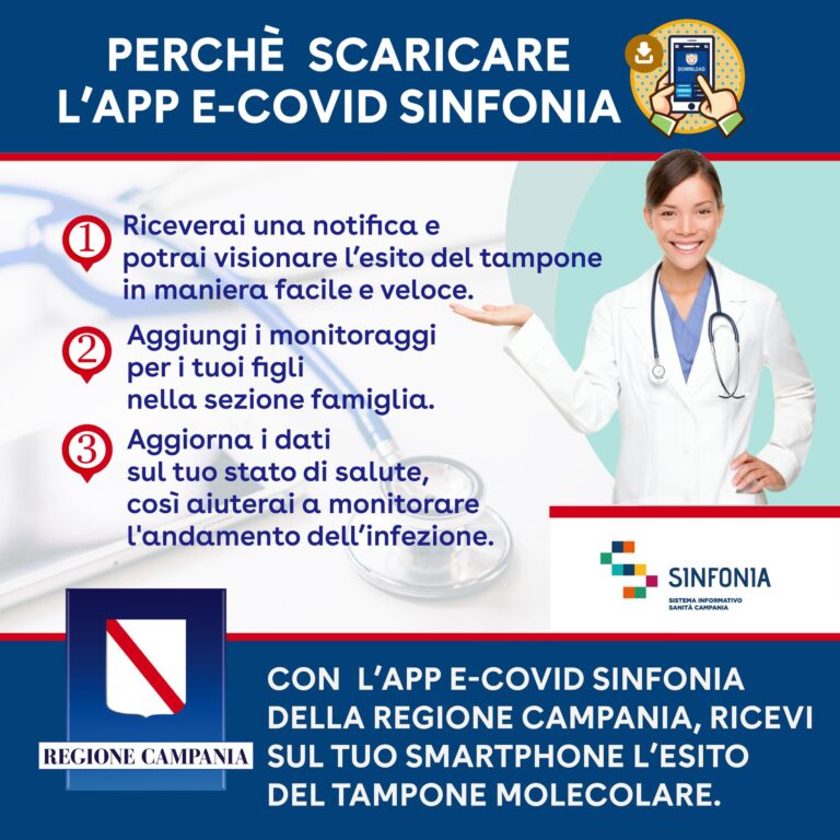 “SINFONIA”, L’APP DELLA REGIONE PER CONOSCERE L’ESITO DEL TAMPONE