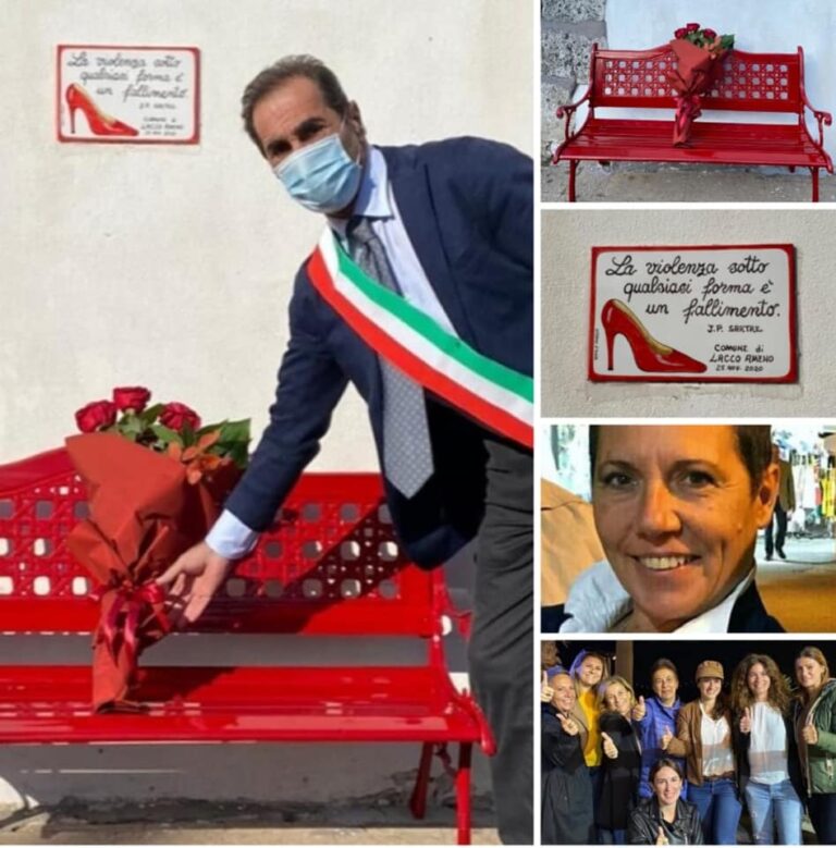 LACCO AMENO – INAUGURATA PANCHINA ROSSA E TARGA: “QUESTO SARA’ IL NOSTRO AVAMPOSTO SIMBOLICO DELLA LOTTA AD OGNI FORMA DI VIOLENZA CONTRO LE DONNE”