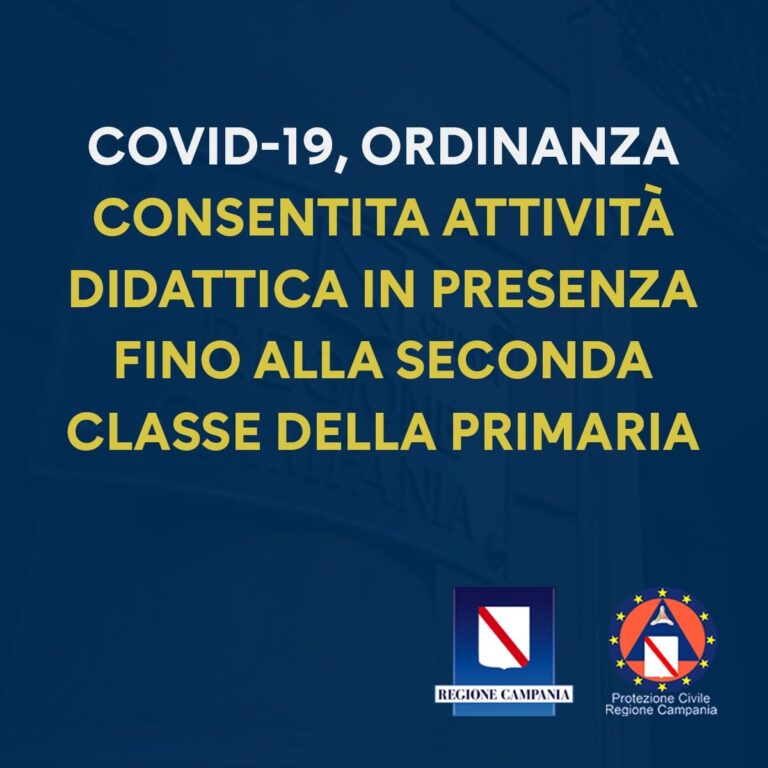 L’ORDINANZA –  CONSENTITA ATTIVITÀ DIDATTICA IN PRESENZA FINO ALLA SECONDA
