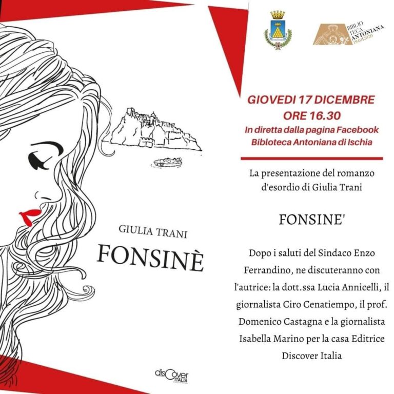 FONSINE’, OGGI  LA PRESENTAZIONE DEL ROMANZO DI GIULIA TRANI