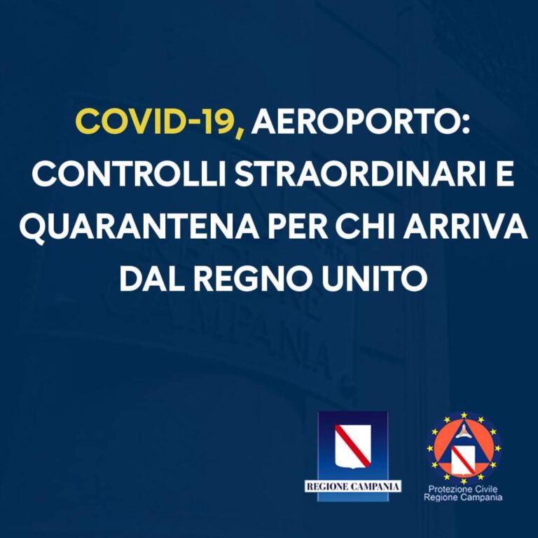 COVID-19, CONTROLLI STRAORDINARI ALL’AEROPORTO: QUARANTENA PER I PASSEGGERI PROVENIENTI DAL REGNO UNITO