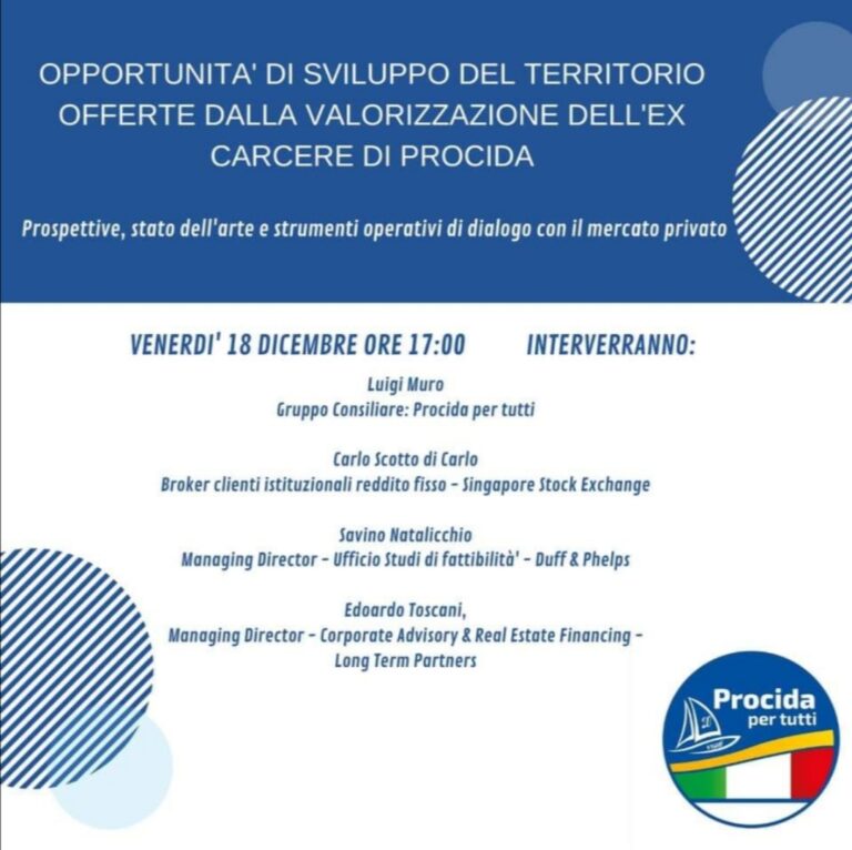 VENERDI’ CONVEGNO DI “PROCIDA PER TUTTI” SULLE OPPORTUNITA’ DI SVILUPPO DELL’EX CARCERE