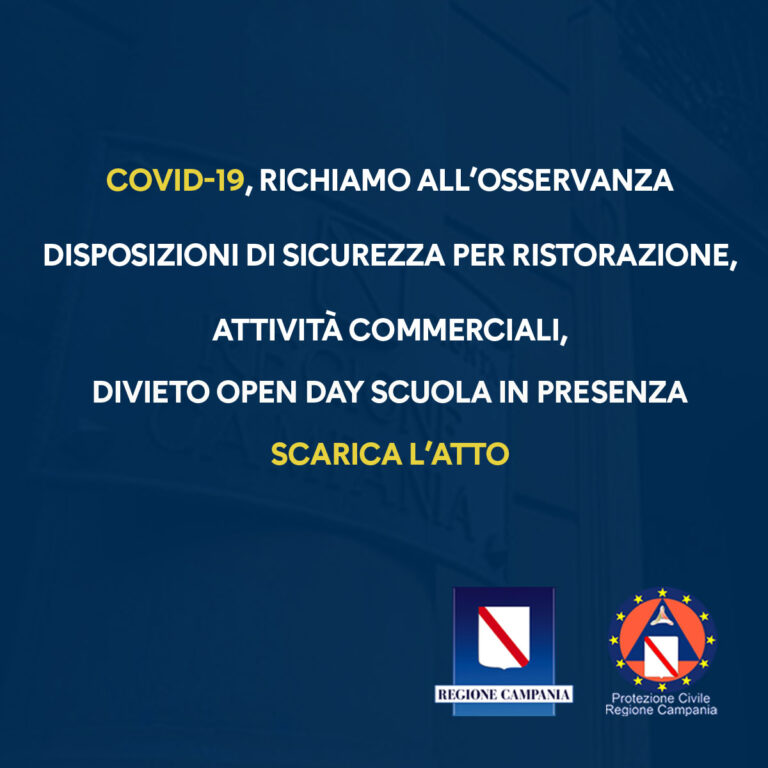 COVID-19, RICHIAMO ALL’OSSERVANZA DELLE DISPOSIZIONI DI SICUREZZA PER ATTIVITÀ COMMERCIALI E  RISTORAZIONE