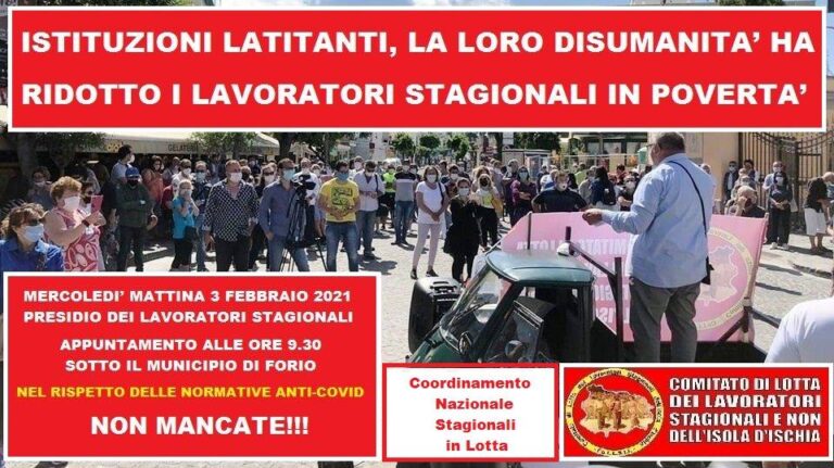 MERCOLEDI’ MATTINA A FORIO PRESIDIO DEI LAVORATORI STAGIONALI