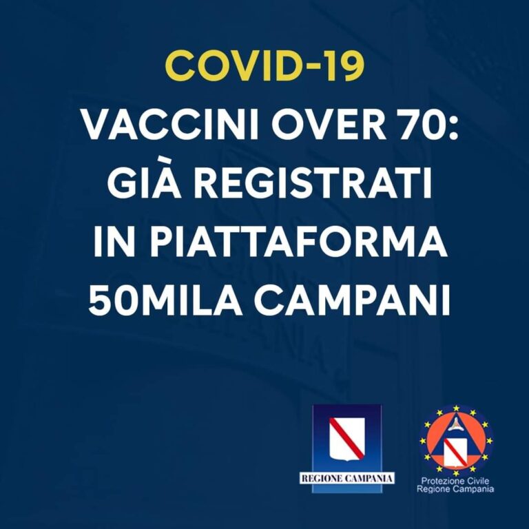 VACCINI OVER 70: GIÀ REGISTRATI IN PIATTAFORMA 50MILA CAMPANI