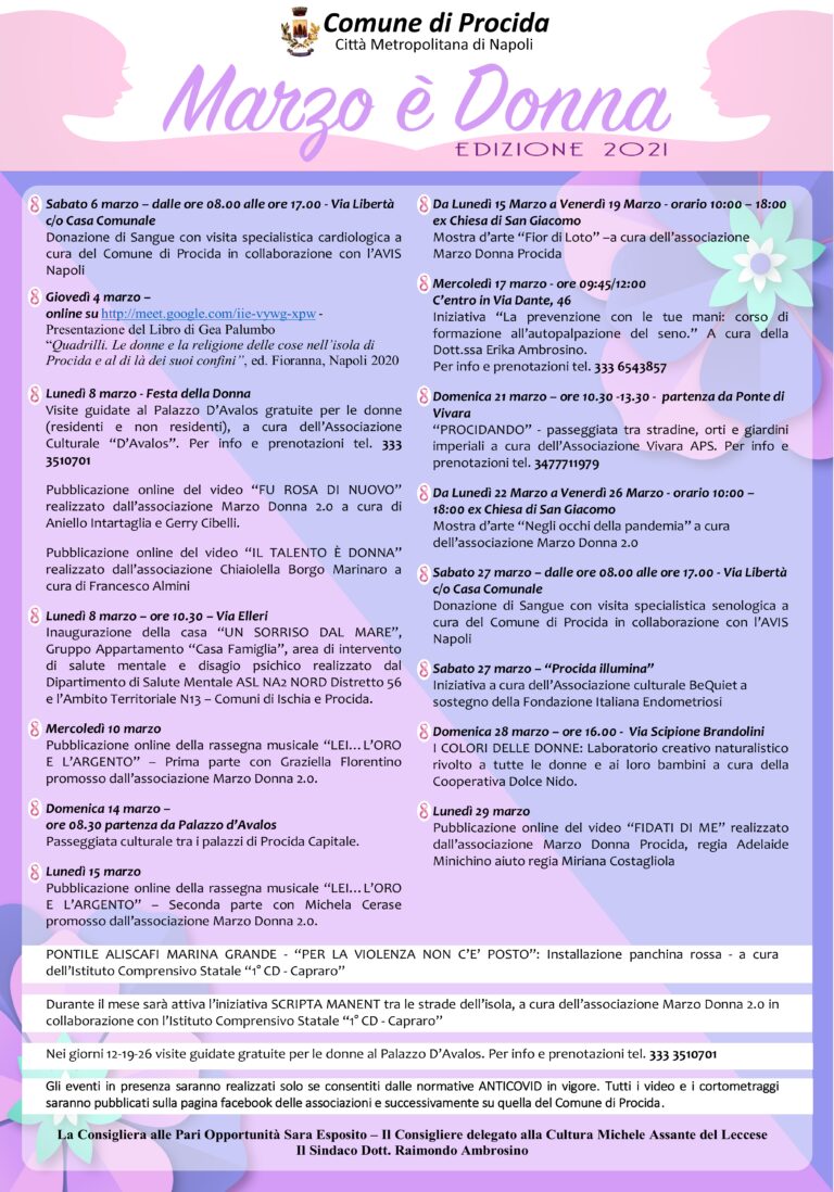 MARZO E’ DONNA, PUBBLICATO IL CALENDARIO DEGLI EVENTI