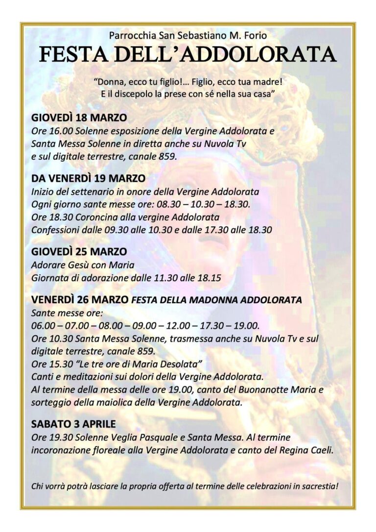 IL PROGRAMMA DELLA FESTA DELL’ADDOLORATA – FORIO