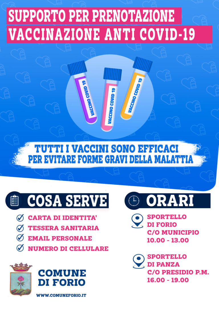 FORIO – APERTURA DI DUE HELP DESK PER UN SUPPORTO ALLA PRENOTAZIONE DEL VACCINO ANTI COVID 19
