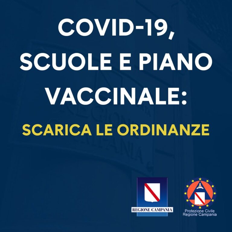 COVID-19, SCUOLE E PIANO VACCINALE: ORDINANZE N.15 e 16 DEL 23 APRILE 2021
