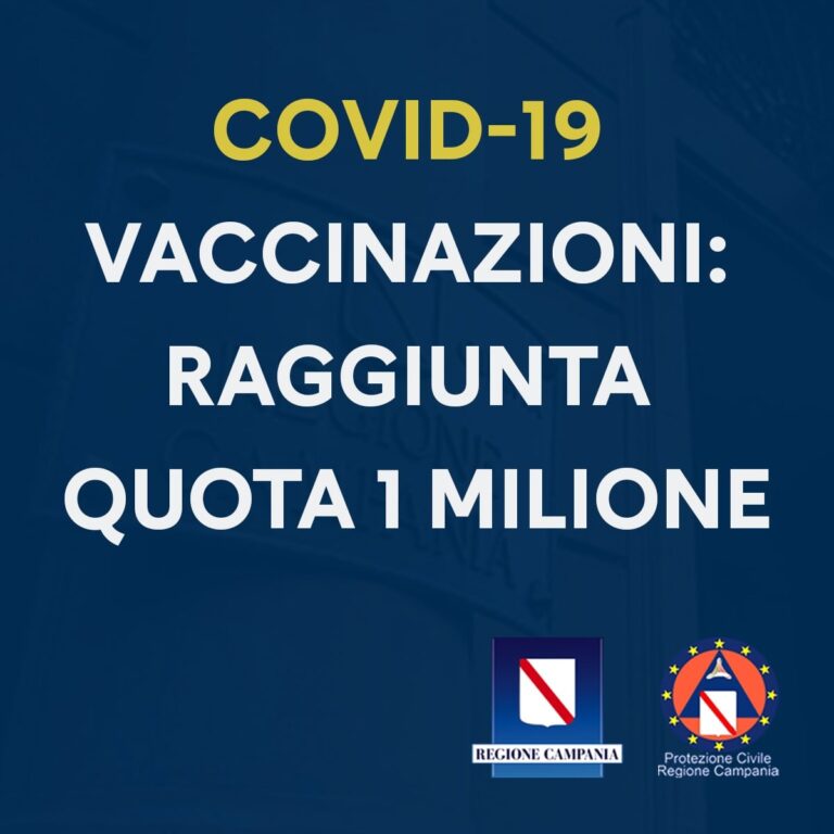 COVID 19, IN CAMPANIA RAGGIUNTA QUOTA 1 MILIONE DI DOSI SOMMINISTRATE