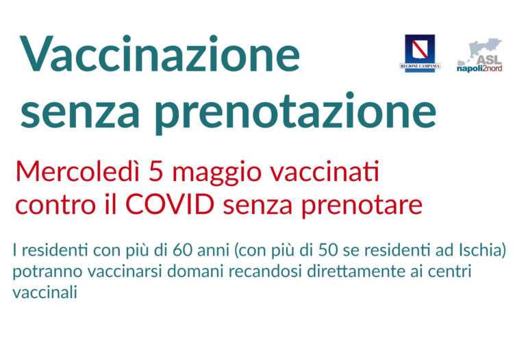 VACCINI – MERCOLEDI’ 5 MAGGIO OPEN DAY AL PALAZZETTO DELLO SPORT DI ISCHIA PER GLI OVER 50
