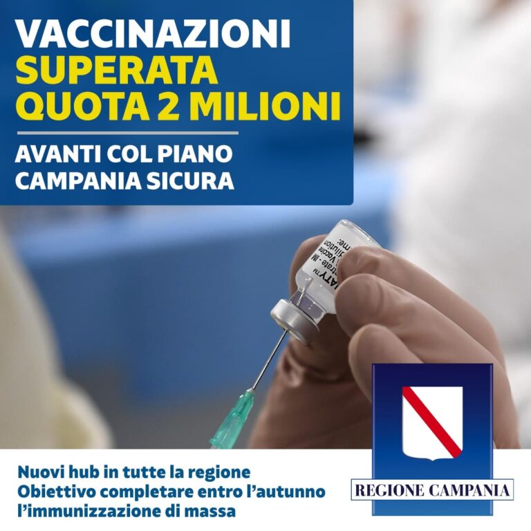 VACCINI: RAGGIUNTA QUOTA 2 MILIONI DI DOSI