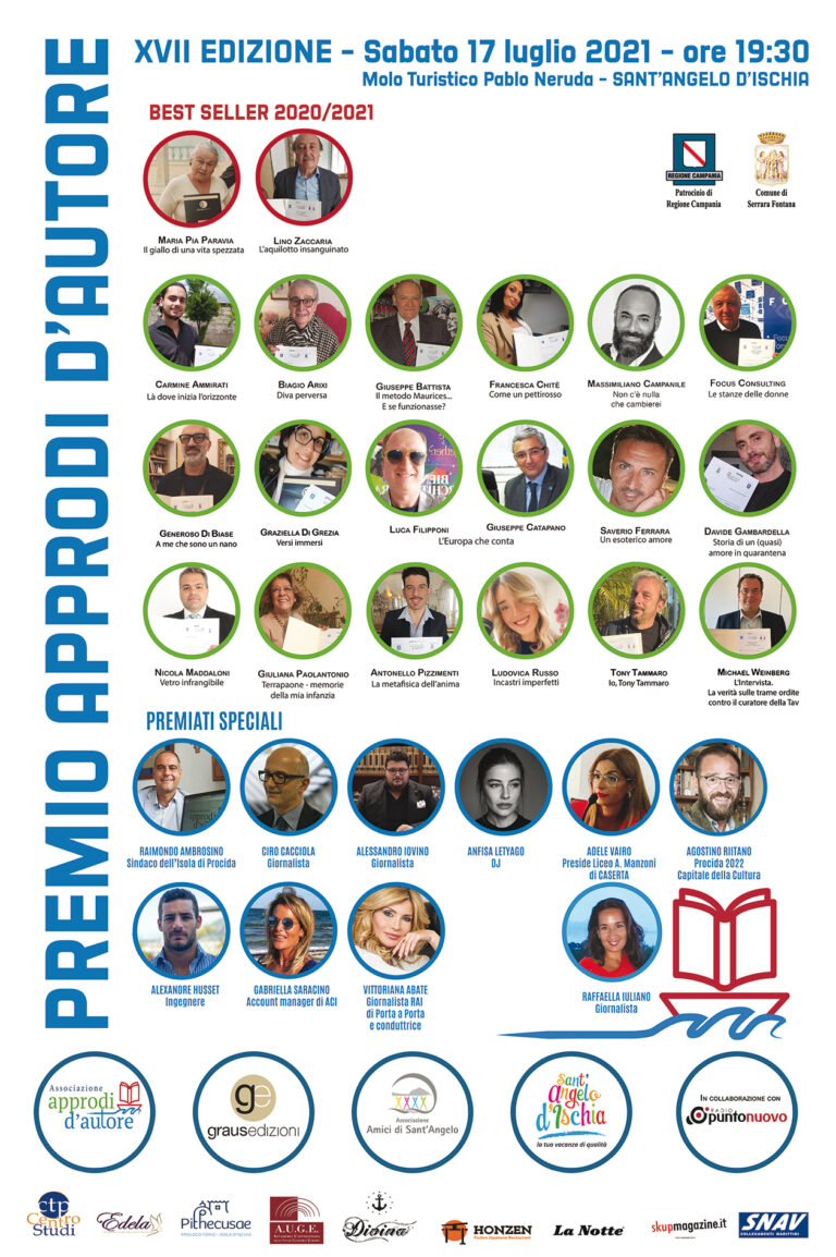 SABATO 17 LUGLIO A SANT’ANGELO LA XVII EDIZIONE DEL PREMIO “APPRODI D’AUTORE”