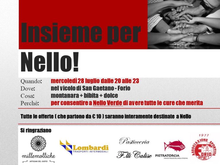 INSIEME PER NELLO: L’EVENTO PER RACCOGLIERE FONDI PER IL GIOVANE FORIANO
