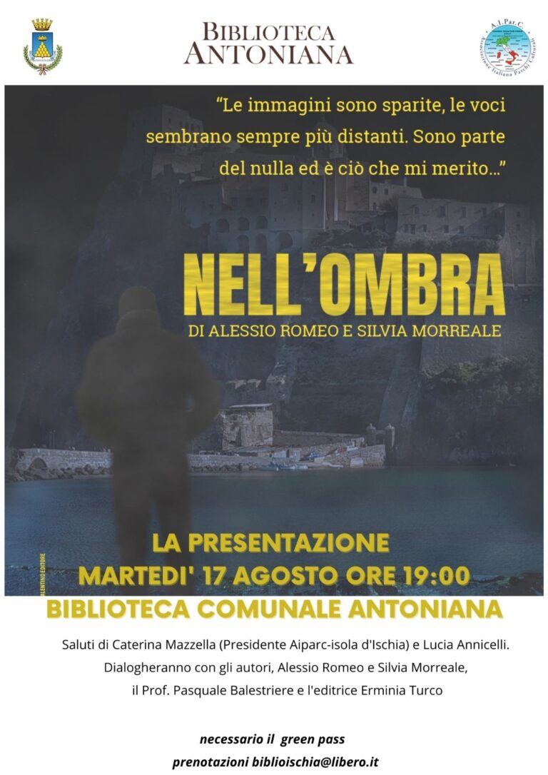 “NELL’OMBRA”, LA PRESENTAZIONE DEL LIBRO DI ALESSIO ROMEO E SILVIA MORREALE OGGI ALL’ANTONIANA