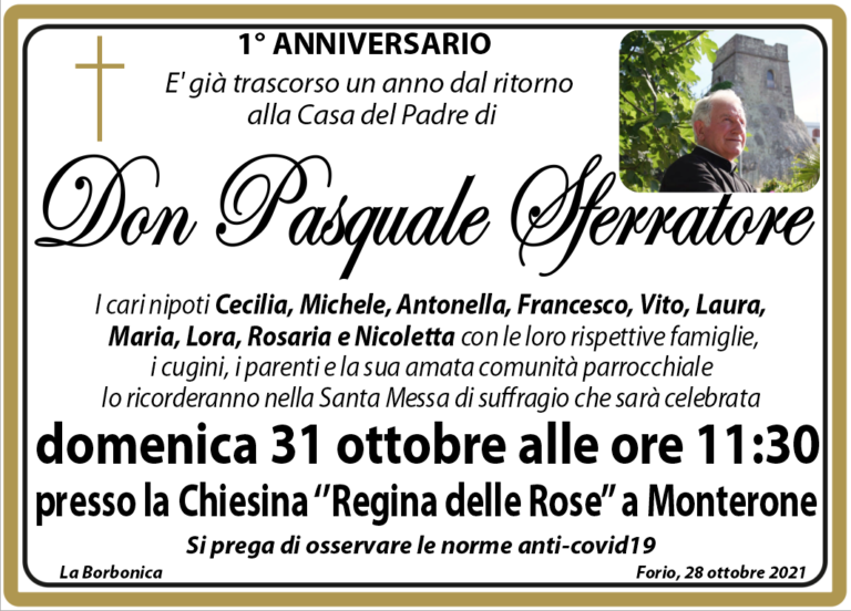 DOMENICA MATTINA ALLE ORE 11.30 DIRETTA SU “NUVOLA TV”  DELLA SANTA MESSA IN RICORDO DI DON PASQUALE SFERRATORE