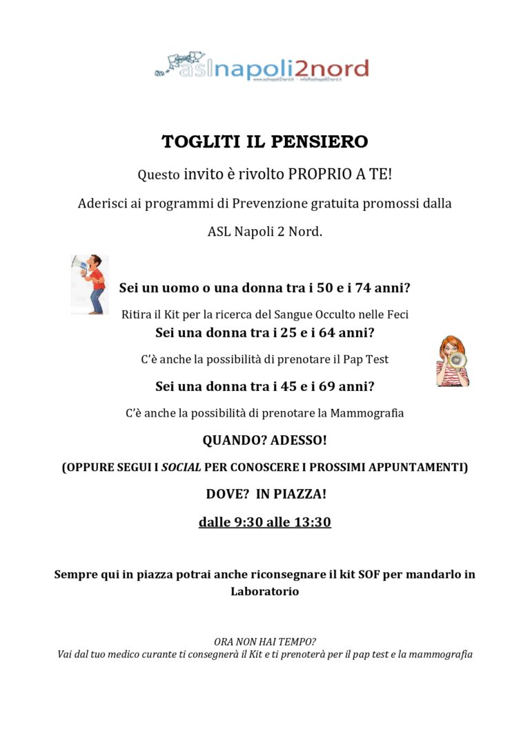 TOGLITI IL PENSIERO, LO SCREENING GRATUITO DELL’ASL NA 2 NORD ARRIVA A FORIO