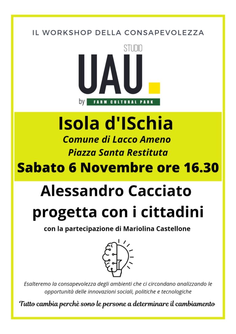 DOMANI, SABATO 6 NOVEMBRE, FA TAPPA  A LACCO AMENO IL “WORKSHOP DELLA CONSAPEVOLEZZA”