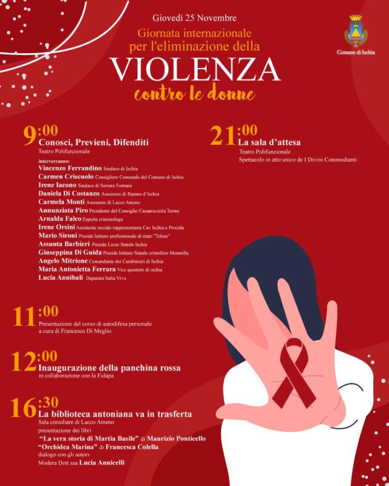 IL PROGRAMMA  DEL COMUNE DI ISCHIA PER LA GIORNATA INTERNAZIONALE  PER   L’ ELIMINAZIONE DELLA VIOLENZA CONTRO LE DONNE
