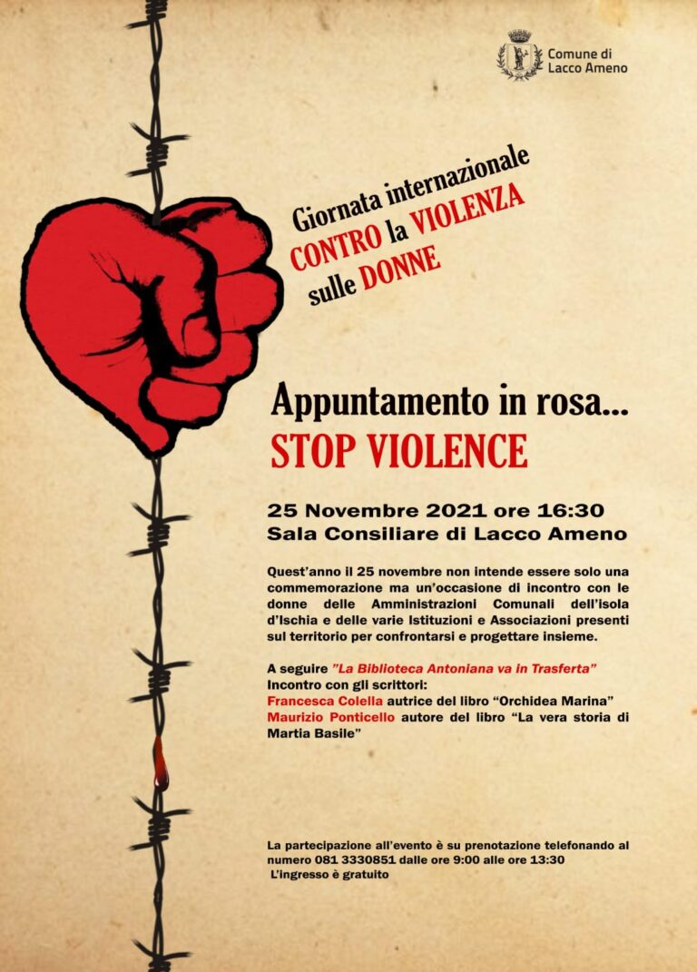 “STOP VIOLENCE”, EVENTI A LACCO AMENO PER IL 25 NOVEMBRE