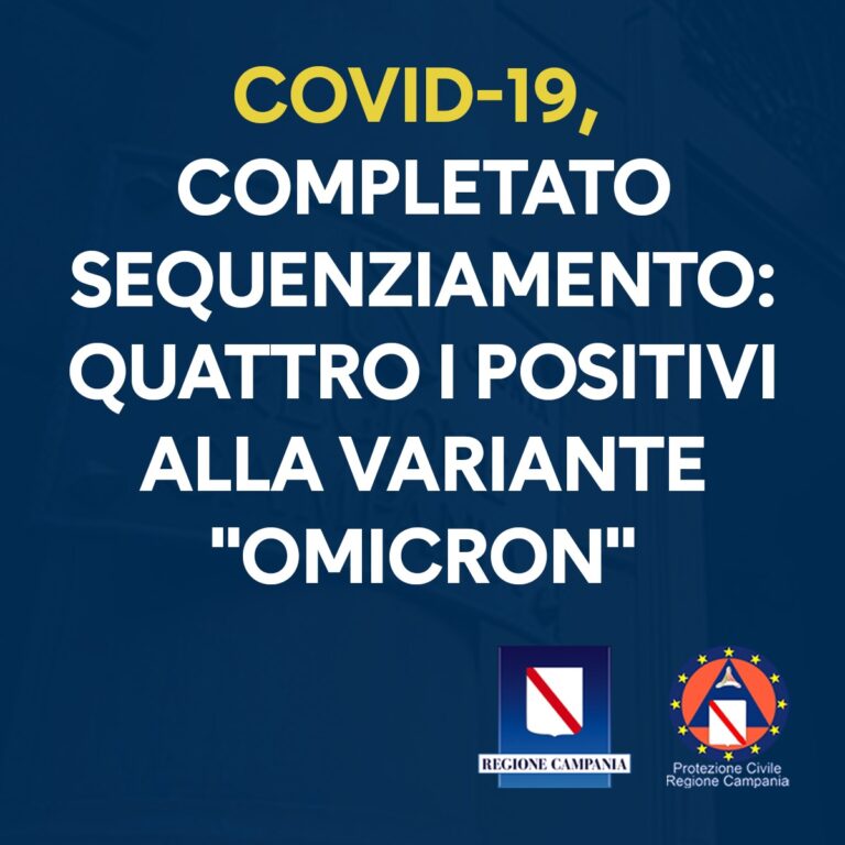 COVID 19 – COMPLETATO SEQUENZIAMENTO: QUATTRO I POSITIVI ALLA VARIANTE “OMICRON”