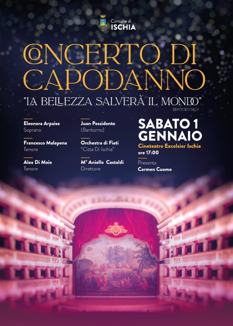 SABATO 1 GENNAIO, AL CINETEATRO EXCELSIOR, IL CONCERTO DI CAPODANNO CON LA MUSICA CLASSICA DELL’ORCHESTRA DI FIATI CITTA’ DI ISCHIA