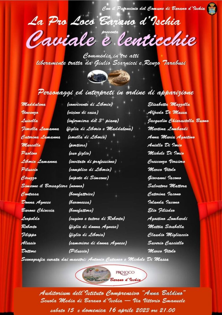 CAVIALE E LENTICCHIE: IN SCENA LA COMMEDIA DELLA PRO LOCO BARANO D’ISCHIA