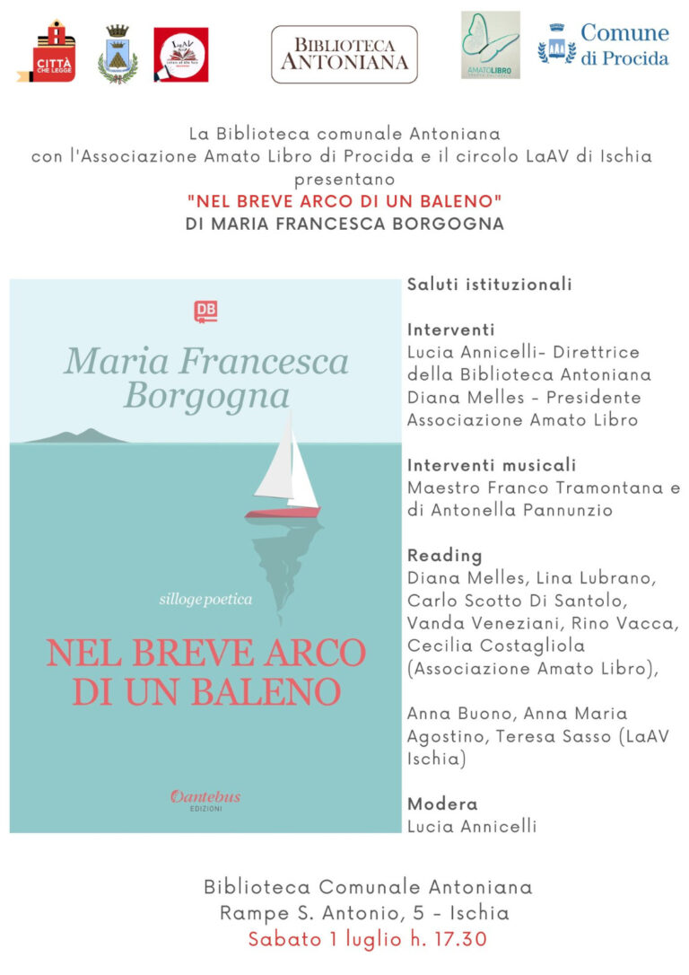 ISCHIA, BIBLIOTECA ANTONIANA: SABATO LA PRESENTAZIONE DEL LIBRO “NEL BREVE ARCO DI UN BALENO”