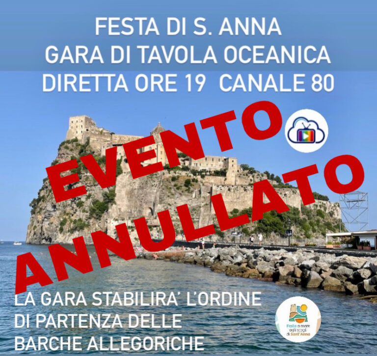 SANT’ANNA, ISCHIA PONTE: ANNULLATA LA DIRETTA STASERA ALLE 19:00 SU NUVOLA TV DELLA GARA DI TAVOLA OCEANICA 