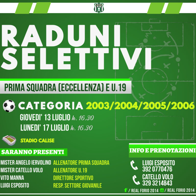 REAL FORIO 2014, RADUNI SELETTIVI PER GIOVANI CALCIATORI IL 13 e 17 LUGLIO