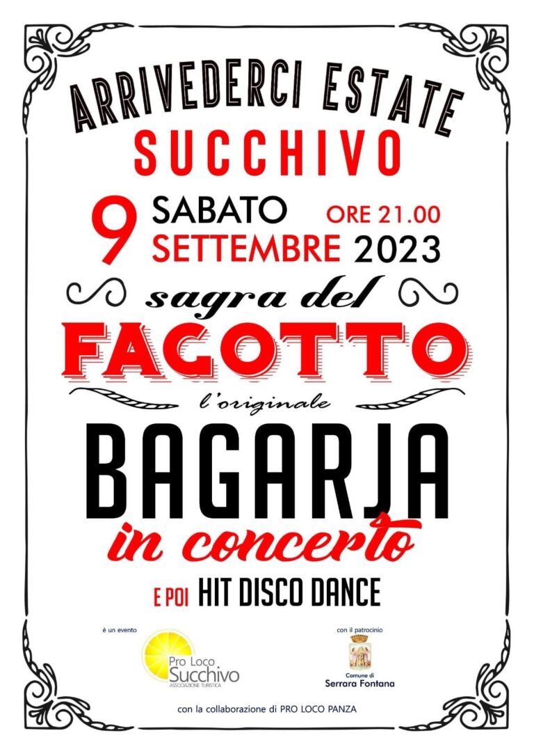 SERRARA FONTANA: SUCCHIVO SALUTA L’ESTATE CON LA SAGRA DEL FAGOTTO 