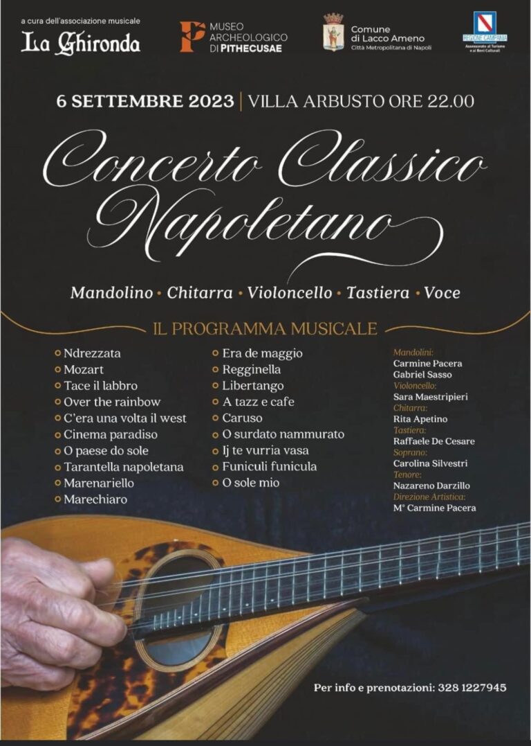 “𝗖𝗢𝗡𝗖𝗘𝗥𝗧𝗢 𝗖𝗟𝗔𝗦𝗦𝗜𝗖𝗢 𝗡𝗔𝗣𝗢𝗟𝗘𝗧𝗔𝗡𝗢”: 𝗗𝗢𝗠𝗔𝗡𝗜, 𝗠𝗘𝗥𝗖𝗢𝗟𝗘𝗗Ì 𝟲 𝗦𝗘𝗧𝗧𝗘𝗠𝗕𝗥𝗘 𝟮𝟬𝟮𝟯, 𝗢𝗥𝗘 𝟮𝟮.𝟬𝟬 – 𝗩𝗜𝗟𝗟𝗔 𝗔𝗥𝗕𝗨𝗦𝗧𝗢