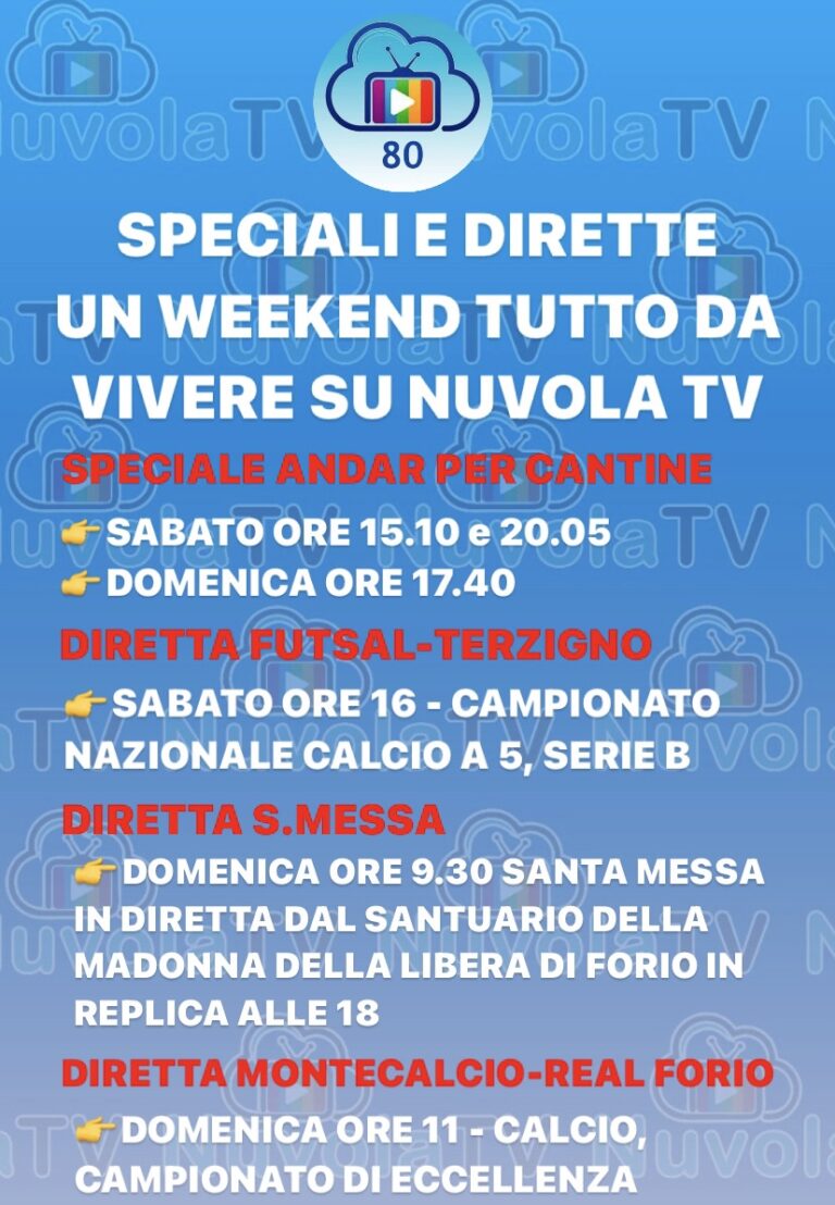 SPECIALI E DIRETTE, UN WEEKEND TUTTO DA VIVERE SU NUVOLA TV