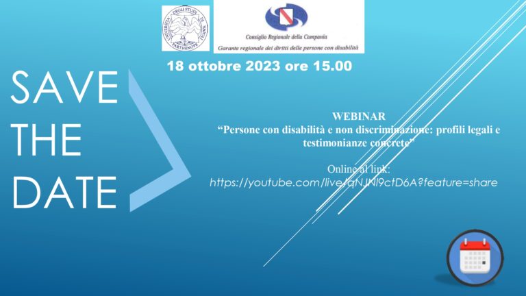 PERSONE CON DISABILITÀ E NON DISCRIMINAZIONI: PROFILI LEGALI E TESTIMONIANZE CONCRETE. MERCOLEDÌ IL WEBINAIR