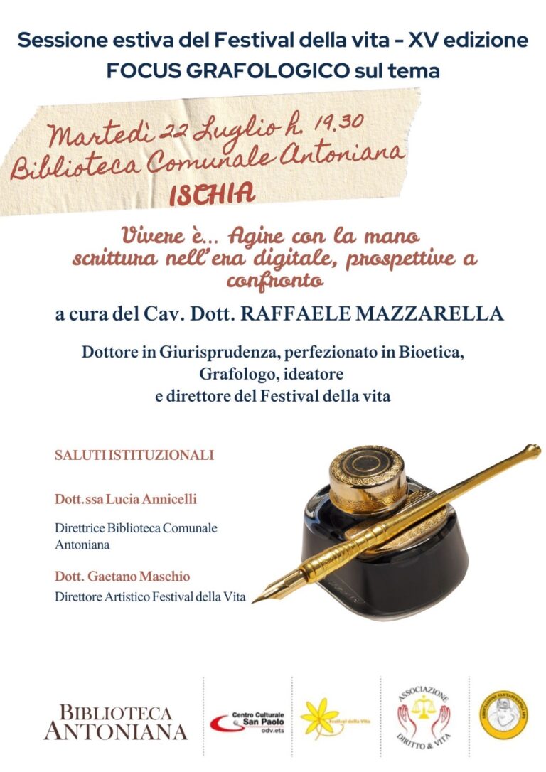 FOCUS GRAFOLOGICO ALLA BIBLIOTECA ANTONIANA DI ISCHIA IL 22 LUGLIO 