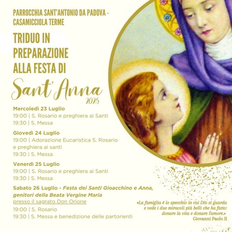 Casamicciola si prepara alla Festa di Sant’Anna: Triduo e celebrazioni alla Parrocchia di Sant’Antonio da Padova