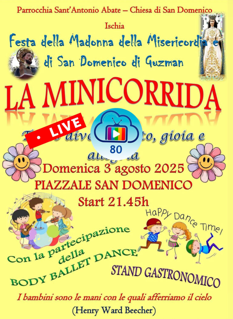 Guarda la Mini Corrida in diretta su Nuvola Tv. Domenica 3 agosto canale 80 ore 21:45 